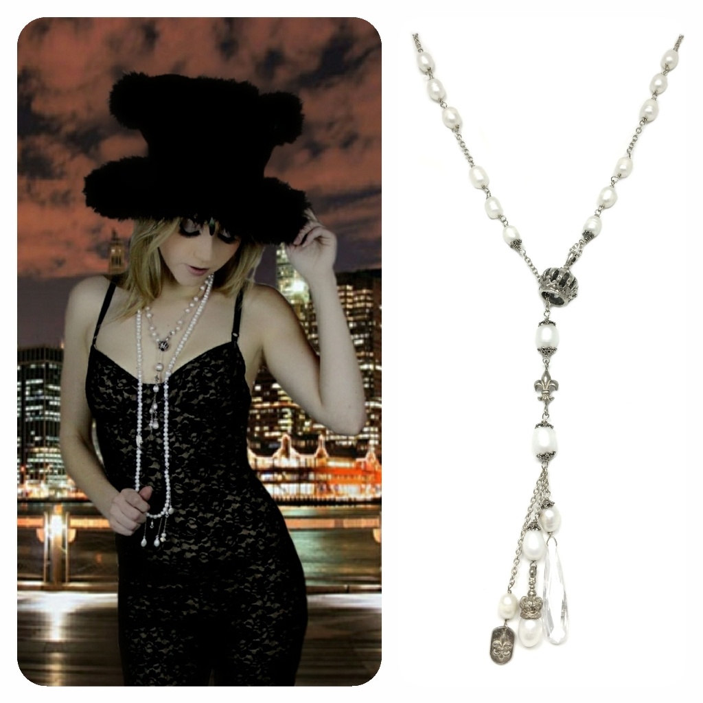 Kinley Crown Lasso White Pearl Necklace